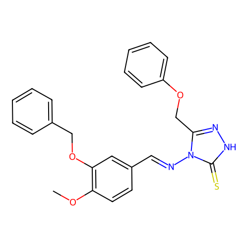 4-[(E)-(4-methoxy-3-phenylmethoxyphenyl)methylideneamino]-3-(phenoxymethyl)-1H-1,2,4-triazole-5-thione structure