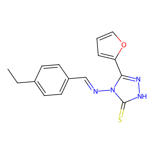 4-{[(E)-(4-ethylphenyl)methylidene]amino}-5-(2-furyl)-4H-1,2,4-triazole-3-thiol structure