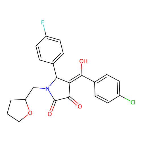 (4E)-4-[(4-chlorophenyl)(hydroxy)methylidene]-5-(4-fluorophenyl)-1-(tetrahydrofuran-2-ylmethyl)pyrrolidine-2,3-dione structure