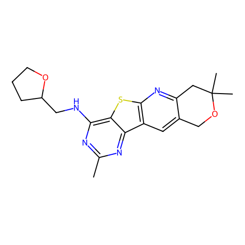 2,8,8-trimethyl-N-((tetrahydrofuran-2-yl)methyl)-8,10-dihydro-7H-pyrano[3'',4'':5',6']pyrido[3',2':4,5]thieno[3,2-d]pyrimidin-4-amine structure