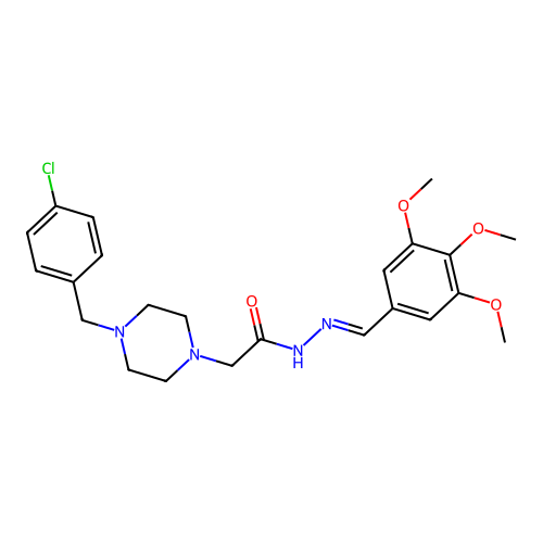 (E)-2-(4-(4-chlorobenzyl)piperazin-1-yl)-N'-(3,4,5-trimethoxybenzylidene)acetohydrazide structure