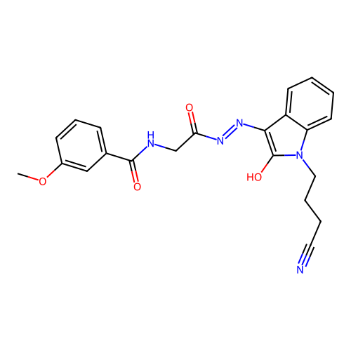 (Z)-N-(2-(2-(1-(3-cyanopropyl)-2-oxoindolin-3-ylidene)hydrazinyl)-2-oxoethyl)-3-methoxybenzamide structure