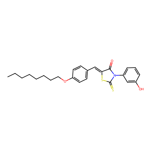 (5Z)-3-(3-hydroxyphenyl)-5-[4-(octyloxy)benzylidene]-2-thioxo-1,3-thiazolidin-4-one structure