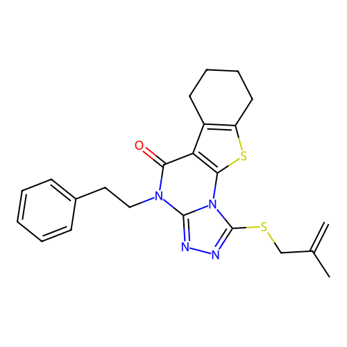 1-((2-methylallyl)thio)-4-phenethyl-6,7,8,9-tetrahydrobenzo[4,5]thieno[3,2-e][1,2,4]triazolo[4,3-a]pyrimidin-5(4H)-one structure