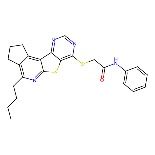 2-((4-butyl-2,3-dihydro-1H-cyclopenta[4',5']pyrido[3',2':4,5]thieno[3,2-d]pyrimidin-7-yl)thio)-N-phenylacetamide structure