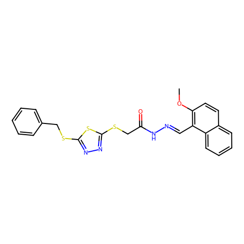 (E)-2-((5-(benzylthio)-1,3,4-thiadiazol-2-yl)thio)-N'-((2-methoxynaphthalen-1-yl)methylene)acetohydrazide structure
