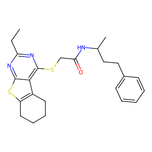 2-((2-ethyl-5,6,7,8-tetrahydrobenzo[4,5]thieno[2,3-d]pyrimidin-4-yl)thio)-N-(4-phenylbutan-2-yl)acetamide structure