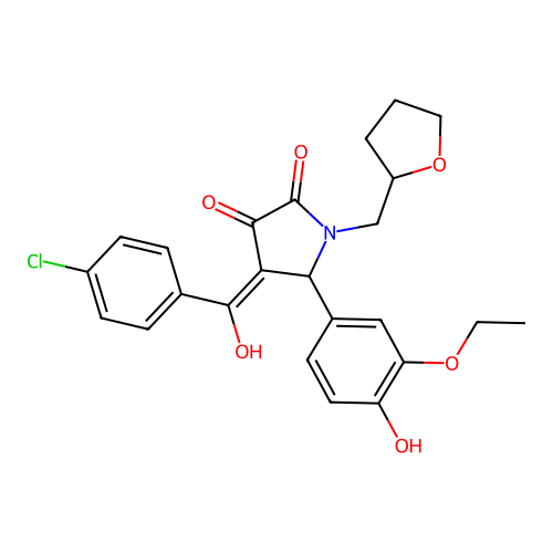(4E)-4-[(4-chlorophenyl)(hydroxy)methylidene]-5-(3-ethoxy-4-hydroxyphenyl)-1-(tetrahydrofuran-2-ylmethyl)pyrrolidine-2,3-dione structure