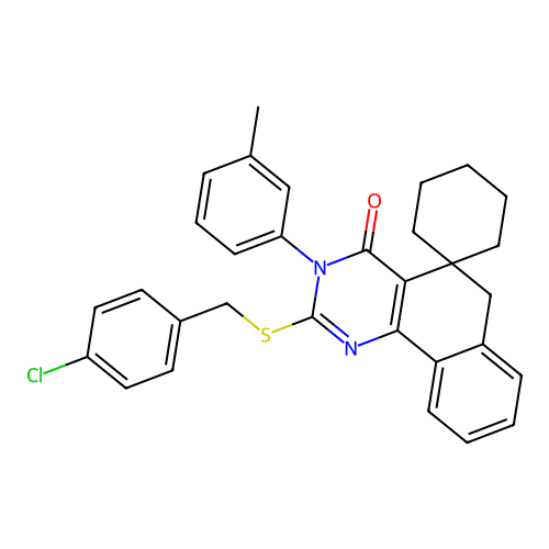 2-((4-chlorobenzyl)thio)-3-(m-tolyl)-3H-spiro[benzo[h]quinazoline-5,1'-cyclohexan]-4(6H)-one structure
