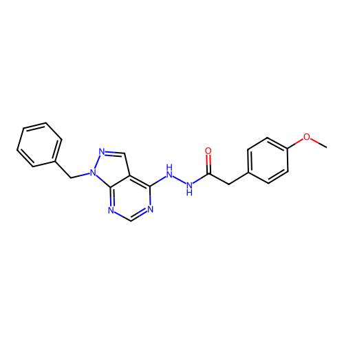 N'-(1-benzyl-1H-pyrazolo[3,4-d]pyrimidin-4-yl)-2-(4-methoxyphenyl)acetohydrazide structure