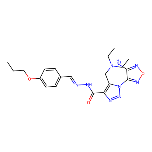 (E)-1-(4-amino-1,2,5-oxadiazol-3-yl)-5-((diethylamino)methyl)-N'-(4-propoxybenzylidene)-1H-1,2,3-triazole-4-carbohydrazide structure