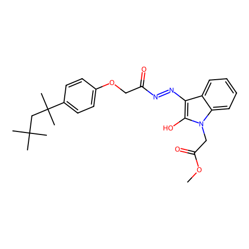 (E)-methyl 2-(2-oxo-3-(2-(2-(4-(2,4,4-trimethylpentan-2-yl)phenoxy)acetyl)hydrazono)indolin-1-yl)acetate structure