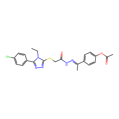 4-{(1E)-1-[2-({[5-(4-chlorophenyl)-4-ethyl-4H-1,2,4-triazol-3-yl]sulfanyl}acetyl)hydrazinylidene]ethyl}phenyl acetate structure