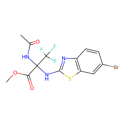 2-Acetylamino-2-(6-bromo-benzothiazol-2-ylamino)-3,3,3-trifluoro-propionic acid methyl ester structure