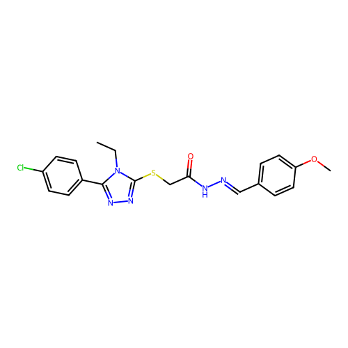 2-{[5-(4-chlorophenyl)-4-ethyl-4H-1,2,4-triazol-3-yl]sulfanyl}-N'-[(E)-(4-methoxyphenyl)methylidene]acetohydrazide structure