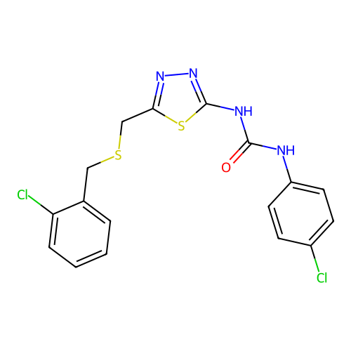 1-(4-chlorophenyl)-3-[5-[(2-chlorophenyl)methylsulfanylmethyl]-1,3,4-thiadiazol-2-yl]urea structure