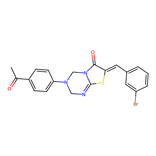 (7Z)-3-(4-acetylphenyl)-7-(3-bromobenzylidene)-3,4-dihydro-2H-[1,3]thiazolo[3,2-a][1,3,5]triazin-6(7H)-one structure