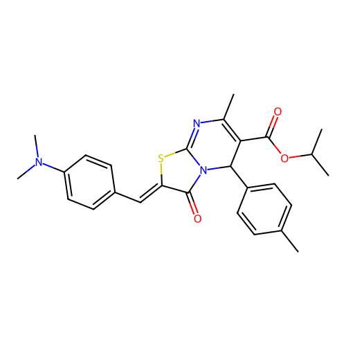 propan-2-yl (2Z)-2-[4-(dimethylamino)benzylidene]-7-methyl-5-(4-methylphenyl)-3-oxo-2,3-dihydro-5H-[1,3]thiazolo[3,2-a]pyrimidine-6-carboxylate structure