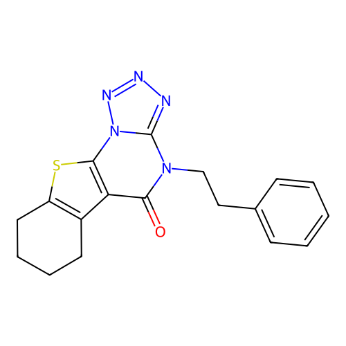 4-(2-phenylethyl)-6,7,8,9-tetrahydro[1]benzothieno[3,2-e]tetrazolo[1,5-a]pyrimidin-5(4H)-one structure