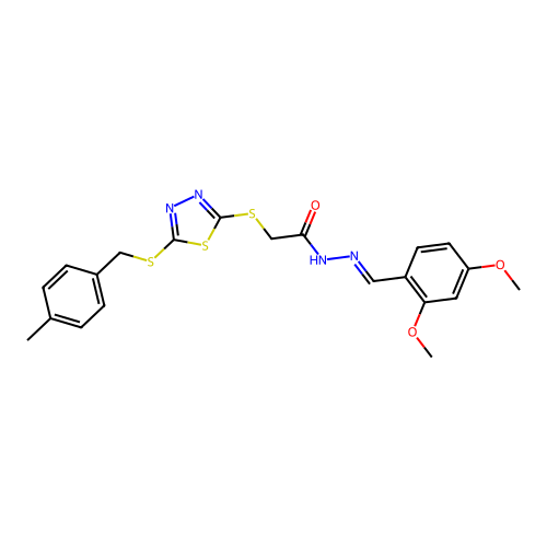 N'-[(E)-(2,4-dimethoxyphenyl)methylidene]-2-({5-[(4-methylbenzyl)sulfanyl]-1,3,4-thiadiazol-2-yl}sulfanyl)acetohydrazide structure