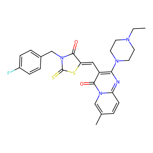 2-(4-ethylpiperazin-1-yl)-3-{(Z)-[3-(4-fluorobenzyl)-4-oxo-2-thioxo-1,3-thiazolidin-5-ylidene]methyl}-7-methyl-4H-pyrido[1,2-a]pyrimidin-4-one structure