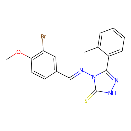 (E)-4-((3-bromo-4-methoxybenzylidene)amino)-5-(o-tolyl)-4H-1,2,4-triazole-3-thiol structure