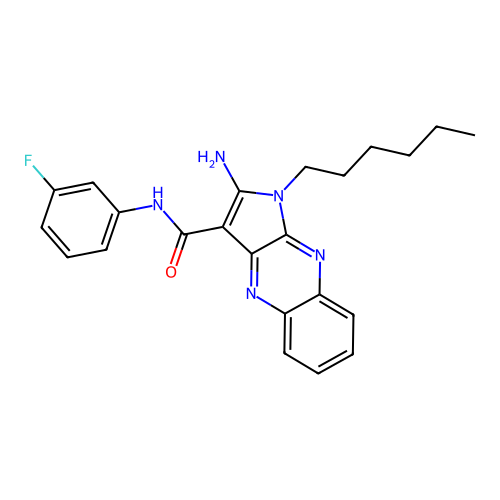 2-amino-N-(3-fluorophenyl)-1-hexyl-1H-pyrrolo[2,3-b]quinoxaline-3-carboxamide structure
