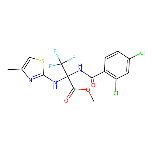 Methyl 2-[(2,4-dichlorobenzoyl)amino]-3,3,3-trifluoro-2-[(4-methyl-1,3-thiazol-2-yl)amino]propanoate structure