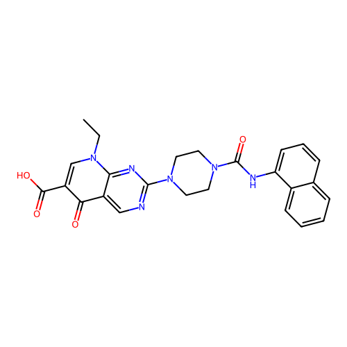 8-ethyl-2-[4-(naphthalen-1-ylcarbamoyl)piperazin-1-yl]-5-oxo-5,8-dihydropyrido[2,3-d]pyrimidine-6-carboxylic acid structure