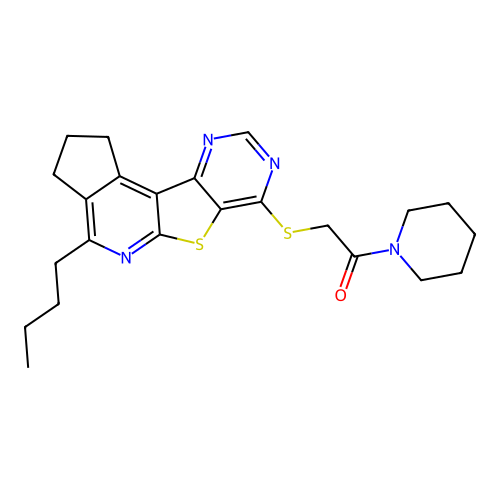 2-((4-butyl-2,3-dihydro-1H-cyclopenta[4',5']pyrido[3',2':4,5]thieno[3,2-d]pyrimidin-7-yl)thio)-1-(piperidin-1-yl)ethanone structure