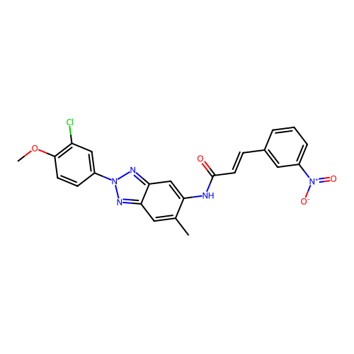 (2E)-N-[2-(3-chloro-4-methoxyphenyl)-6-methyl-2H-benzotriazol-5-yl]-3-(3-nitrophenyl)prop-2-enamide structure