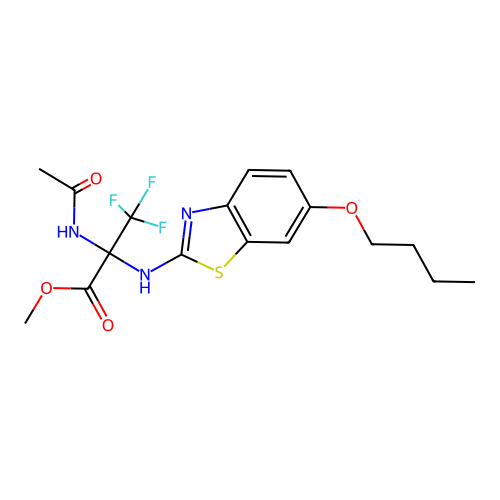 (S)-methyl 2-acetamido-2-((6-butoxybenzo[d]thiazol-2-yl)amino)-3,3,3-trifluoropropanoate structure