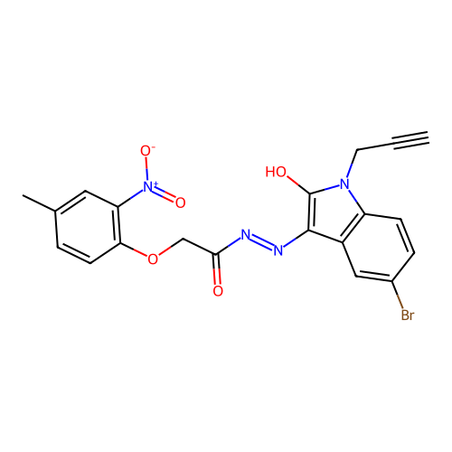 (E)-N'-(5-bromo-2-oxo-1-(prop-2-yn-1-yl)indolin-3-ylidene)-2-(4-methyl-2-nitrophenoxy)acetohydrazide structure
