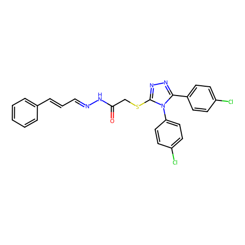2-[[4,5-bis(4-chlorophenyl)-1,2,4-triazol-3-yl]sulfanyl]-N-(cinnamylideneamino)acetamide structure