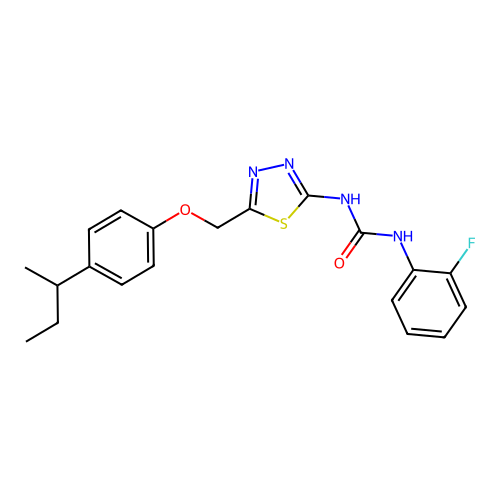 1-(5-((4-(sec-butyl)phenoxy)methyl)-1,3,4-thiadiazol-2-yl)-3-(2-fluorophenyl)urea structure