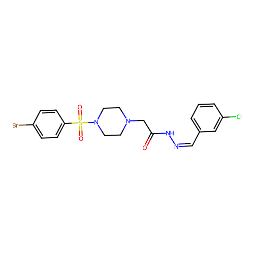 (Z)-2-(4-((4-bromophenyl)sulfonyl)piperazin-1-yl)-N'-(3-chlorobenzylidene)acetohydrazide structure