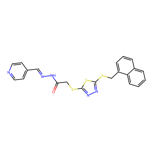 2-({5-[(naphthalen-1-ylmethyl)sulfanyl]-1,3,4-thiadiazol-2-yl}sulfanyl)-N'-[(E)-pyridin-4-ylmethylidene]acetohydrazide structure