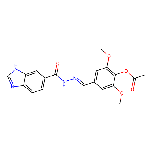 (E)-4-((2-(1H-benzo[d]imidazole-6-carbonyl)hydrazono)methyl)-2,6-dimethoxyphenyl acetate structure