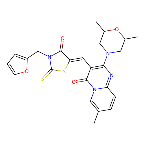 2-(2,6-dimethylmorpholin-4-yl)-3-{(Z)-[3-(furan-2-ylmethyl)-4-oxo-2-thioxo-1,3-thiazolidin-5-ylidene]methyl}-7-methyl-4H-pyrido[1,2-a]pyrimidin-4-one structure