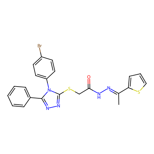 2-[[4-(4-bromophenyl)-5-phenyl-1,2,4-triazol-3-yl]sulfanyl]-N-[(Z)-1-thiophen-2-ylethylideneamino]acetamide structure