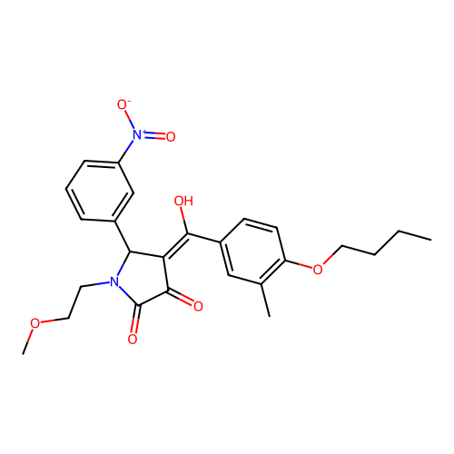 (4E)-4-[(4-butoxy-3-methylphenyl)-hydroxymethylidene]-1-(2-methoxyethyl)-5-(3-nitrophenyl)pyrrolidine-2,3-dione structure