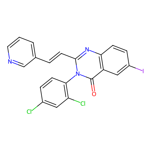 3-(2,4-dichlorophenyl)-6-iodo-2-(2-pyridin-3-ylethenyl)quinazolin-4-one structure