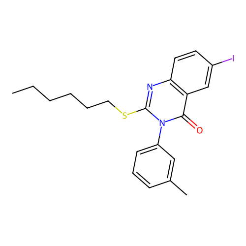 2-(hexylsulfanyl)-6-iodo-3-(3-methylphenyl)quinazolin-4(3H)-one structure