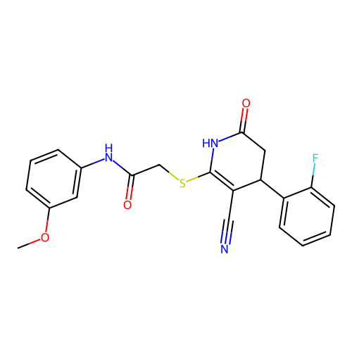 2-{[3-cyano-4-(2-fluorophenyl)-6-oxo-1,4,5,6-tetrahydropyridin-2-yl]sulfanyl}-N-(3-methoxyphenyl)acetamide structure