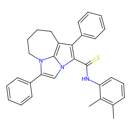 N-(2,3-dimethylphenyl)-1,4-diphenyl-5,6,7,8-tetrahydro-2a,4a-diazacyclopenta[cd]azulene-2-carbothioamide structure