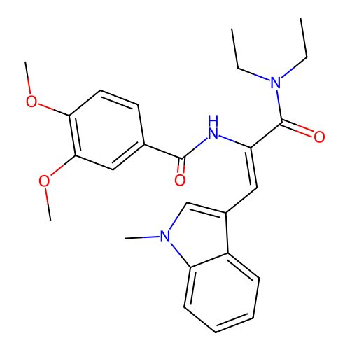 N-[1-(diethylcarbamoyl)-2-(1-methylindol-3-yl)ethenyl]-3,4-dimethoxy-benzamide structure
