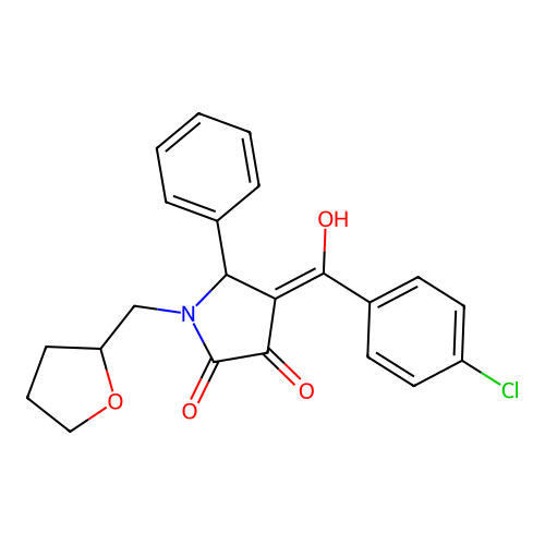 (4E)-4-[(4-chlorophenyl)(hydroxy)methylidene]-5-phenyl-1-(tetrahydrofuran-2-ylmethyl)pyrrolidine-2,3-dione structure