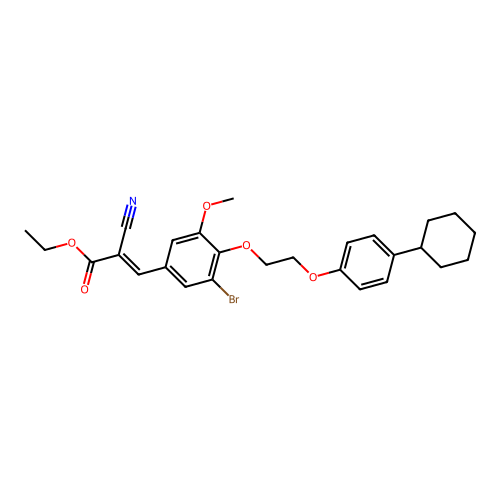 (E)-ethyl 3-(3-bromo-4-(2-(4-cyclohexylphenoxy)ethoxy)-5-methoxyphenyl)-2-cyanoacrylate structure