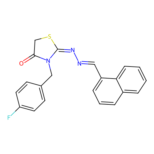 (E)-3-(4-fluorobenzyl)-2-((E)-(naphthalen-1-ylmethylene)hydrazono)thiazolidin-4-one structure