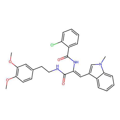 2-chloro-N-[(1Z)-3-{[2-(3,4-dimethoxyphenyl)ethyl]amino}-1-(1-methyl-1H-indol-3-yl)-3-oxoprop-1-en-2-yl]benzamide structure